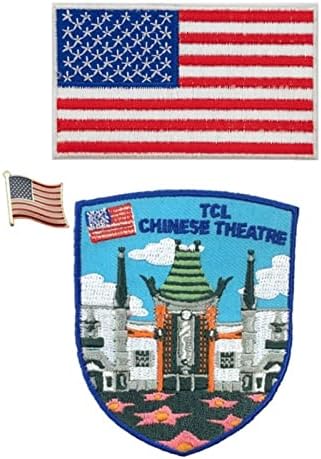 A-One 3 PCS PACK-TCL Кинески театарски театарско лепенка+САД со знаме и пин за лапи, обележје на амблем, шиење на лепенка, железо на лепило
