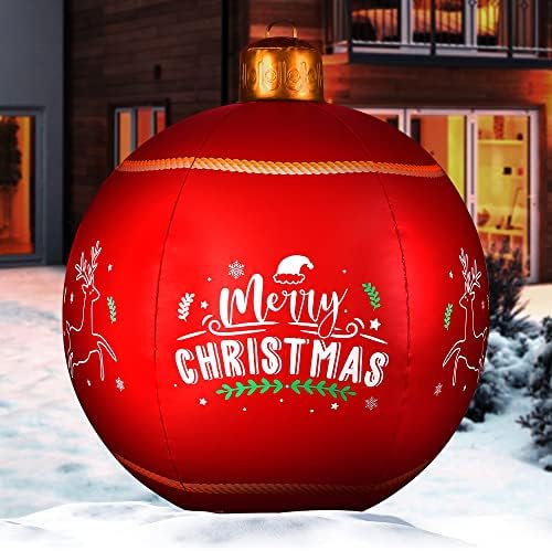 31 Голем светлосен ПВЦ божиќни украси топка со временски надворешни божиќни украси на надувување топка со LED светло и далечински и тајмер