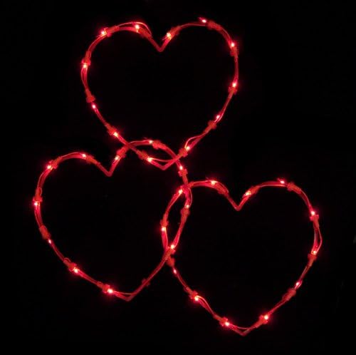 Сет на Сиена од 3 црвени осветлени ден на Денот на вineубените, трепкајќи светла на мраз - црвена жица