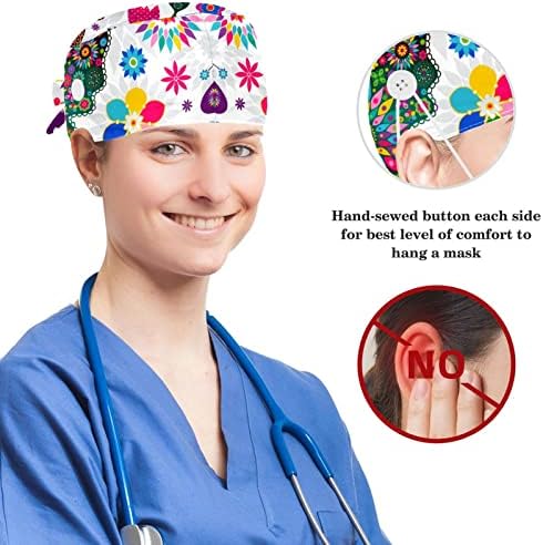 Прилагодливо работно капаче со копче, големо беж цветна шема на хируршка капа, врски со грб со лак за коса
