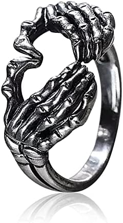 Срцев отворен гест прстен готски бенд прстени панк скелети раце ретро хип хоп прилагодлив накит за жени девојки