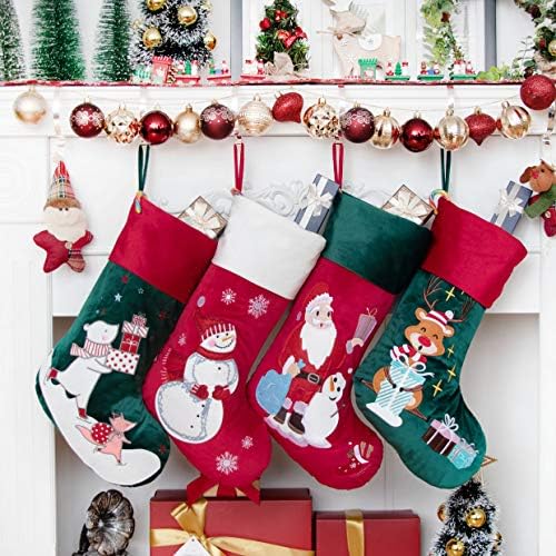 Bhd Beauty Luxury Velvet Lovely Amote Model Setter Set од 6 Божиќни чорапи за семејни класични камиони украси што висат украс за Божиќна забава 21 инчи