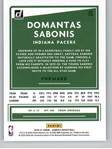 2020-21 Донрус 76 Домантас Сабонис Индијана Пејсерс НБА кошарка Трговска картичка пред Панини Америка во сурова состојба
