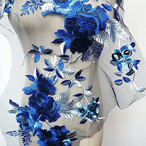 Орета сина извезена цвеќиња остава гранки на примена ткаенина венчаница облечена чипка исечоци од јака, шивајќи лепенка за фустан