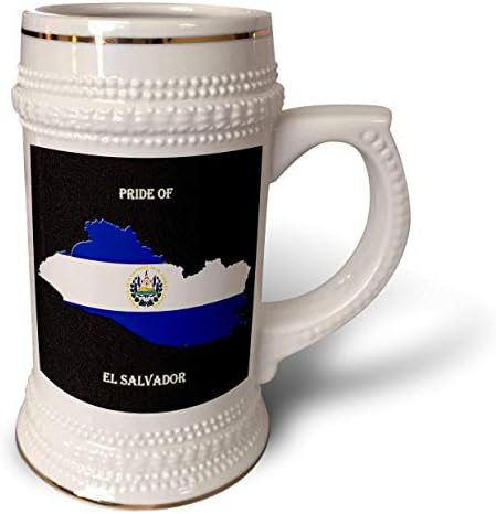 3drose знаме на Ел Салвадор на мапа - Штајн кригла, 18oz, 22oz, бело
