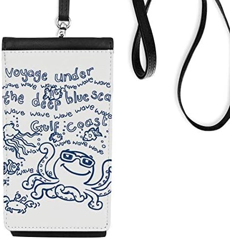 Сина октопод морски животен образец Телефонски чанта што виси мобилна торбичка црн џеб