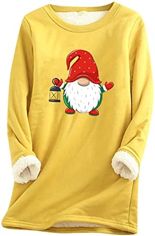 Womenените трендовски пулвер фустани џемпери графички џемпери со долги ракави кошули О-врат Божиќна џемпер од качулка