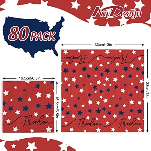 Секој дизајн 80 Пакувајте Патриотски Хартиени Салфетки Американски Ѕвезди На Слободата Салфетки За Ручек 6,5 х 6,5 Инчи 4 јули Црвено Сини Бели