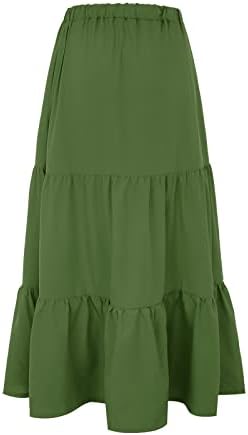 Плетирани проточни миди здолништа за жени обични летни здолништа со бохо со џебови цветни макси здолништа со високи половини за замав