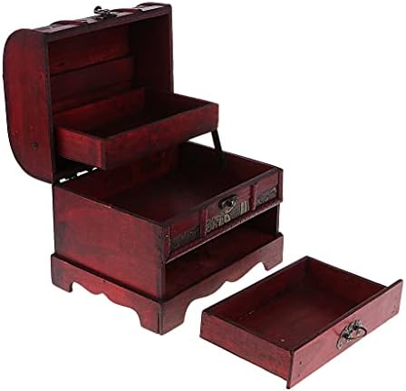 Heeqing AE205 Ретро дрвена кутија за складирање на накит Организатор на градите Дома декор 22x16cm ѓердан прстен