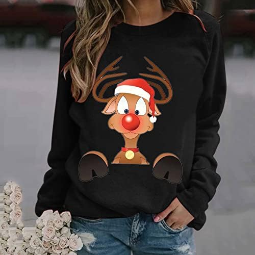 Womenените крпеница Дедо Мраз печати симпатична туника маичка блуза руно качулка, џемпер, обична улична облека со преголема