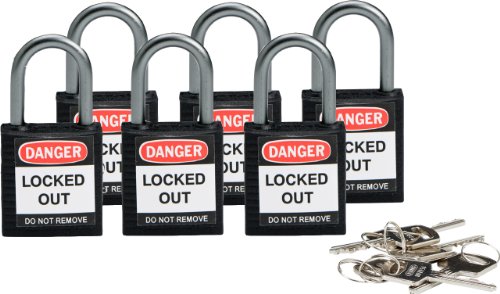 Брејди Компактна безбедносна брава - црна, клучна различно - 118934,1 2/5 H x 1 1/5 W X 5/8 D