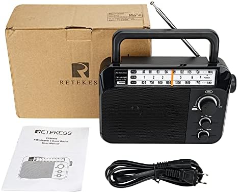 Retekess TR604W AM FM NOAA радио, преносни радија за итни случаи со најдобар прием, AC или D батерија со напојување, со јасно