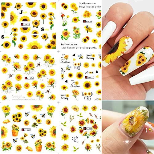 12 листови налепници за уметност од сончоглед на нокти славни цвеќиња за пренесување вода за пренесување на вода пролетно лето лето нокти