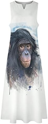 Шимпанзо Мајмун Женски Макси Глуждот Фустан Долги Ракави Наметка Со Џебови