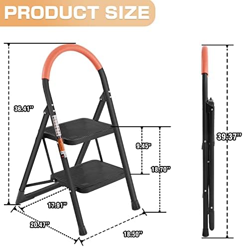 2 чекори скалила, столче за преклопување столче со екстра широка педала против лизгање, 330 bs лесни преносни цврсти челични скалила со