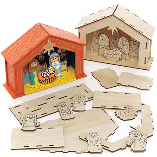 Бејкер Рос FC248 Дрвени прилози стабилни комплети - пакет од 2, дрвени занаети за деца да ги украсуваат и прикажуваат, направете свои Божиќни