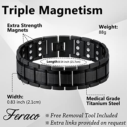 Магнетски нараквици Ферако 3х за мажи титаниум челик магнетна нараквица со 3 реда магнети - хематит и кожни магнетни нараквици за