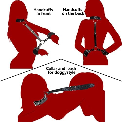 Сексуално ропство BDSM вратот до зглобот на ропски ограничувања комплет, прилагодлив зад јаката на лисиците на задните лисици со прицврстувач
