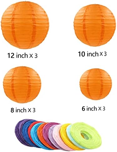 12 парчиња портокалови хартиени фенери со 12 парчиња бели LED светла, 6 8 10 12 околу виси кинески/јапонски топчести фенер