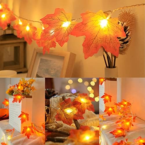 4 пакувања есенски украси за светла за жици од лисја, јавор остава венец батерија управувана на отворено за празник есенски декор Денот на благодарноста