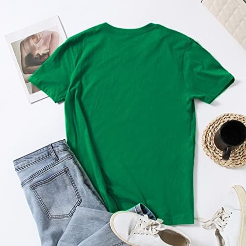 Mirtените кратки ракави маица зелена боја на срцев печатење на одмор, лежерна кошула екипаж тенок фит мета туничен пулвер врвови