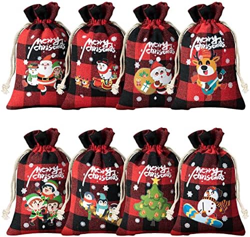 Џелофли 36 парчиња Божиќни Торби За Подароци, Мали Црвени Црни Торби За Подароци Со Врвка, 3,9 Х 5,9 Инчи За Повеќекратна Употреба Чанти За Празнични