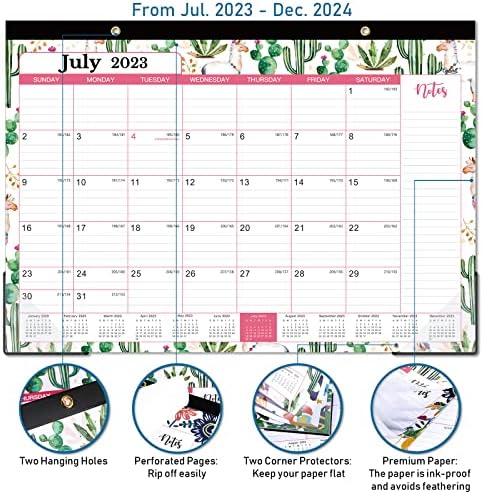 Календар за биро 2023-2024 - 2023-2024 Календар на биро/wallид, 18 месеци Календар на бирото, 12 x 17, јули 2023 година - декември 2024