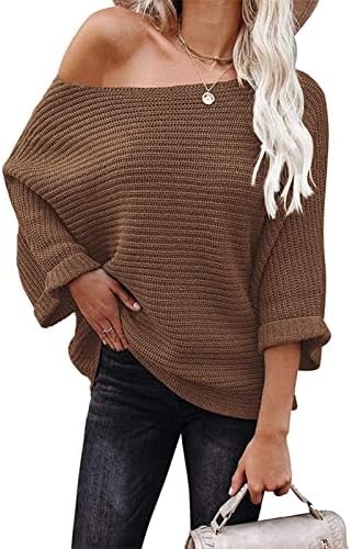 Женски џемпери со долга ракава мода цврста боја топла џемпери за трикотажа зима зима