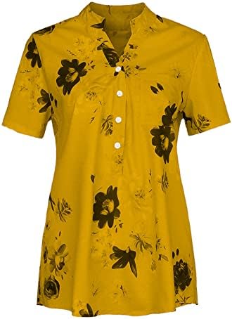 Копчиња со кратки ракави нагоре кошули за жени летни цветни врвови на блузи деловни обични кошула Blusas de Moda 2023