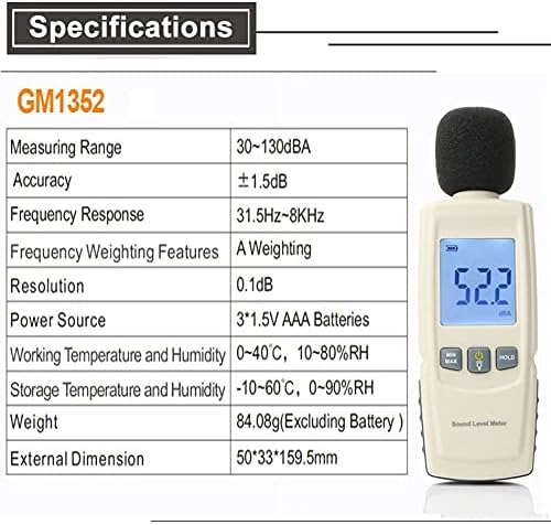 Инструмент за мерење на бучава Quul DB метар 30 ~ 130dB мини аудио звук на звук мерач децибел монитор за дијагностички алатки паметен сензор