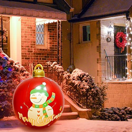 24 -инчен светлина на ПВЦ Божиќна топка, голема надворешна Божиќна гигантска надувување украсена топка со далечинска светлина, Божиќни снежни