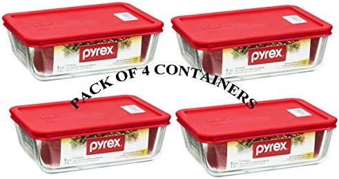 Контејнерите НА ПИРЕКС Едноставно Складираат 6-чаши Правоаголни Стаклени Капаци За Складирање Храна Од Црвена Пластика ...