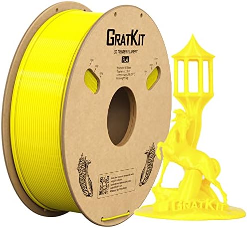 Gratkit PLA 3D печатач Филамент 1KG, PLA филамент 1,75мм,+/-0,03 mm, 3D филамент за печатење жолта