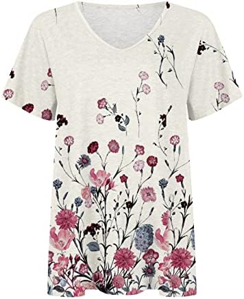 Обични блузи за жени лето есен кратки ракави длабоки v вратот винова лоза цветна графичка врвови дами мека удобна облека