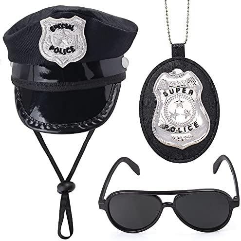 Yewong миленичиња полициски додатоци поставени миленичиња кучиња мачка полициска капа, значка за очила за сонце, миленичиња облекување