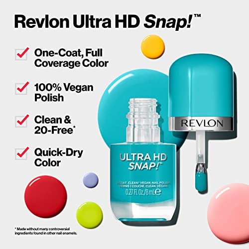 Revlon Ultra HD Snap Nail Polish, сјајна боја на нокти, веганска формула, не е потребна база и горниот капут, 008 DAMSEL во