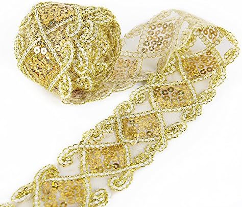 Sequins чипка решетка за чипка чипка лента за шиење занаетчиски материјали за шиење 10 јарди за облека за завеси за облека за украсување