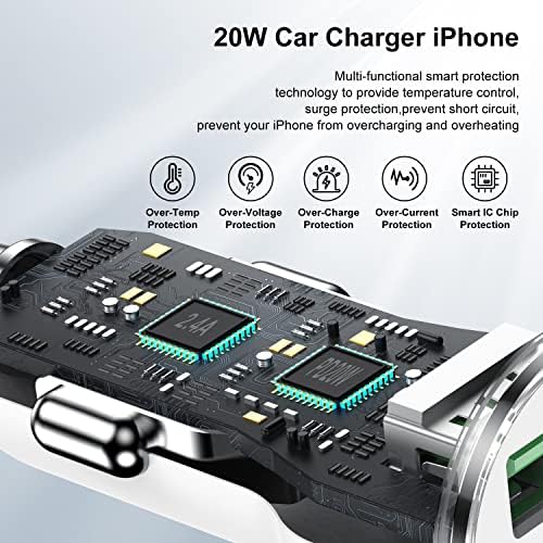 IPhone Fast Car Carger [Apple MFI овластен] Адаптер за полнење на Apple Car Adapter USB C електрична енергија Брзо полнење за iPhone 14/13/12/11/XS/Plus/iPad