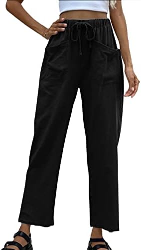 Dunacifa црни џемпери женски жени со високи половини со високи половини, влечење на панталони за фустани Обични пантолони за работа