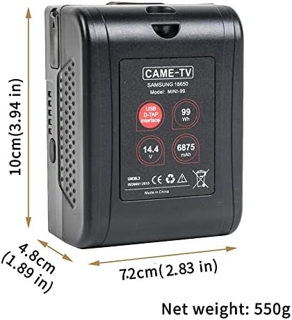 Дојди-ТВ Mini V Mount Battery 99WH 6875mAh со v монтиран адаптер плоча V монтирање на NPF батерии NP-F970, NP-F750