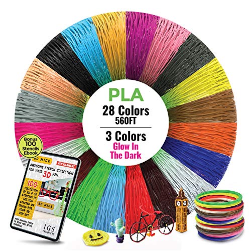 28 бои, 3 бои сјаат во темни, екстра долги 3Д -пенкало /печатач за печатач 560 стапки, премиум ПЛА, секоја боја 20 стапки, е