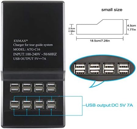Exmax ATG-C16 16-порта USB Wallид полнач USB 2.0 Брз полнач за безжичен туристички водич Систем Трансмитер Приемник Травел USB полнач база