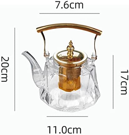 Стаклен чајник со колколо со тенџере со чај од чај 1100мл шпорет за цветање и лабав чај од лисја