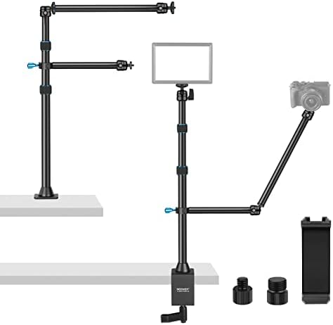 Neewer камера биро за монтирање на штандот со две помошни раце за држење, надземни фотоапарати за монтирање на таблети Ц 360 ° вртење на главата