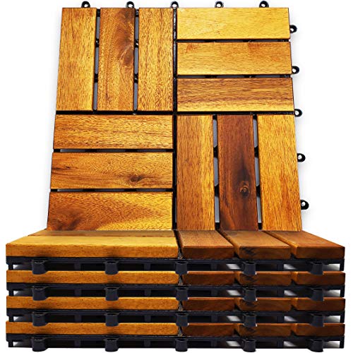 Меѓусебно блокирање на плочки 8 пакувања - Snap заедно дрвени подови | 12 x 12 Acacia Hardwood Outdoor Thinging за внатрешен двор |