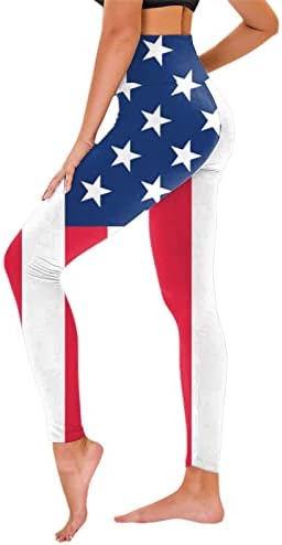 Американско знаме Патриотски нозе женски задникот за кревање патриотски starsвезди ленти со високи хеланки на половината Беспрекорни панталони