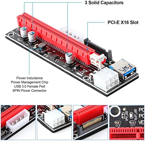 12 парчиња PCI-E Riser Express Cable Set 1x до 16x GPU Riser Adapter Extension Cable USB 3.0 и VGA 8 пин женски до двојно 8 пински
