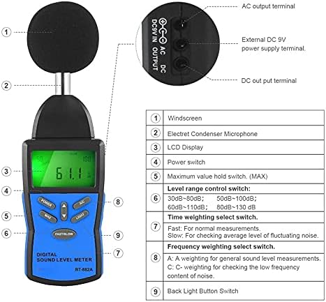 KFJBX 30-130DB Дигитален мерач на звук Мерач на бучава Мерички инструмент за мониторинг на децибела за мониторинг на аудио тестер