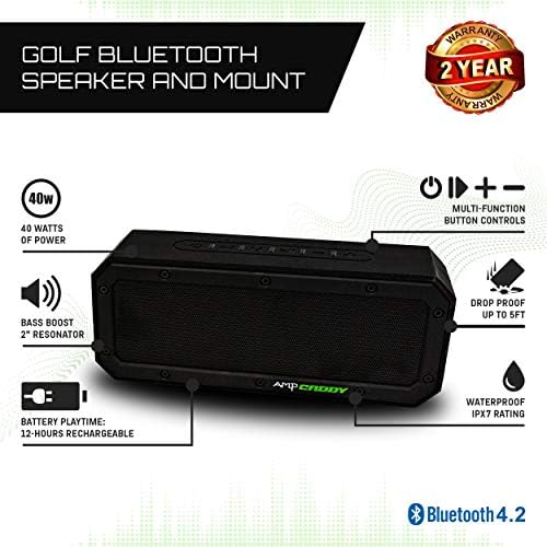 Голф Звучник Со Монтирање, 40 Вати Bluetooth Пренослив Ampcaddy Верзија 3 Про Макс Bluetooth Звучник И Монтирање Со Гласен Стерео Звук И Бас Поттик,